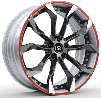 1995 Camaro Z28 Custom 2-PC Forjado Rims 18x9 e 18x11, Brilhante Negro, Rosto Branco, Anel Vermelho